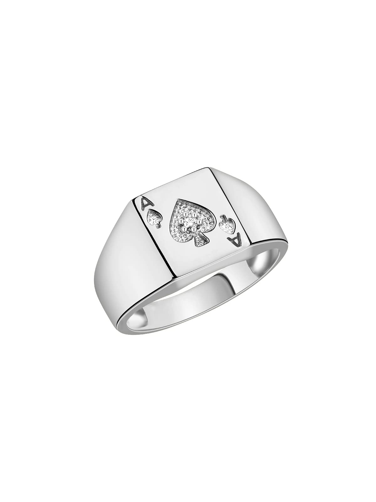 14K White Gold Lucky Ace of Spades Poker Ring with Diamonds - Stylish Designer Gambling Ring for Men (Sizes 6-13) | Perfect Casino Night, Poker Party & Gift for Card Players