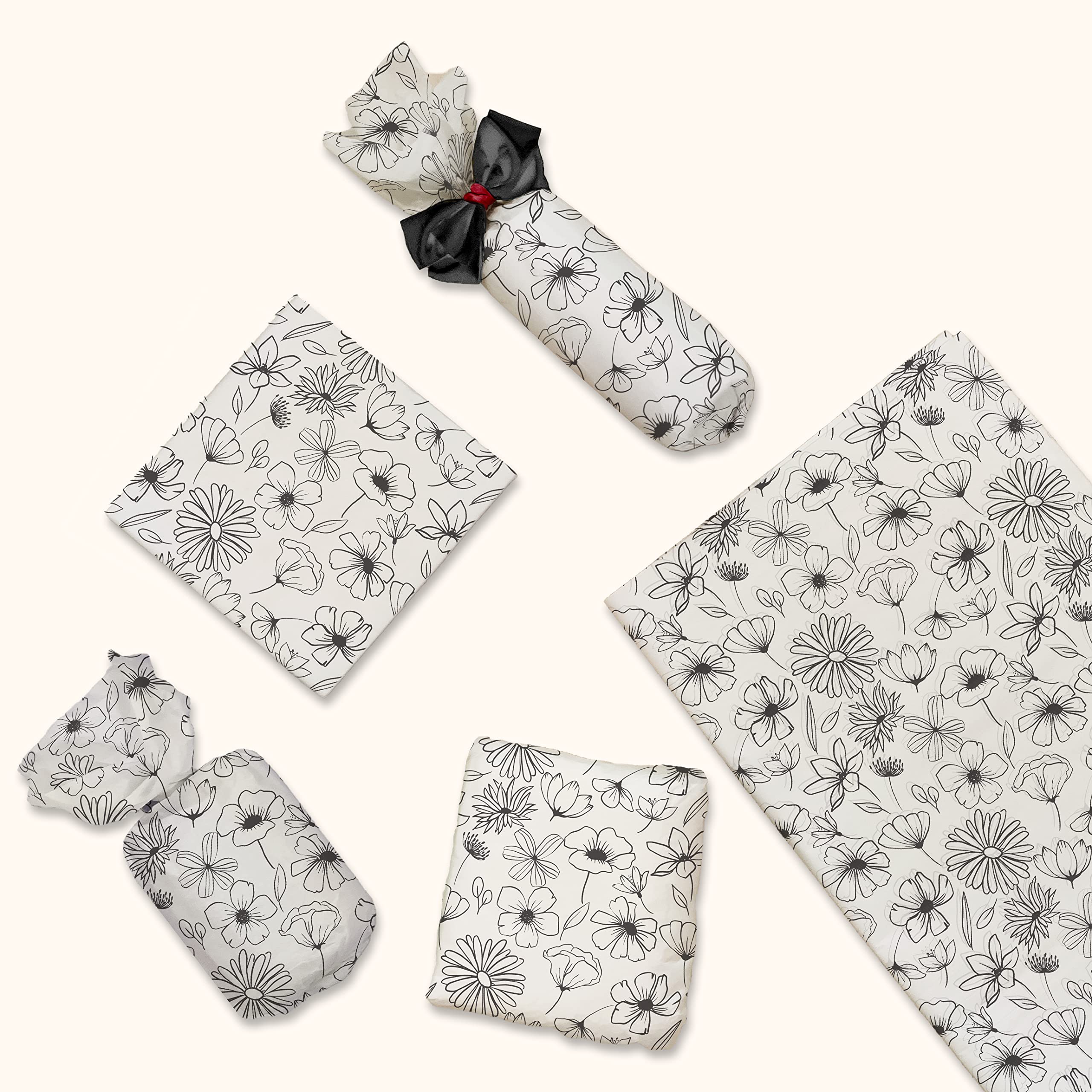 Premium Black & White Floral Printed Tissue Paper - 24 Sheets 20