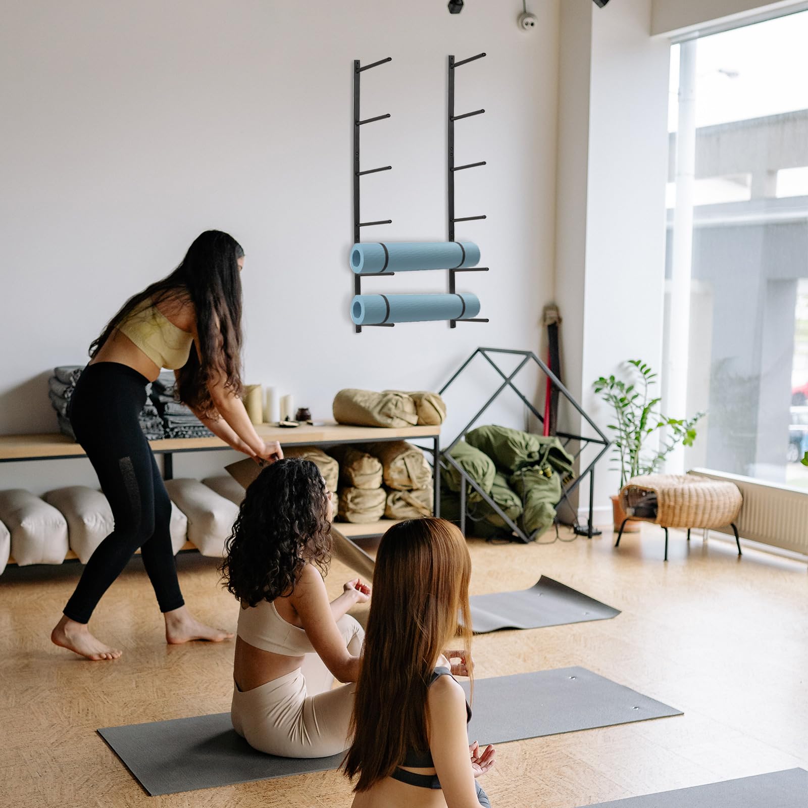 Wall Mount Yoga Mat Holder & Organizer - Storage Rack for Yoga Mats, Foam Rollers, Skateboards & Ski Boards - Perfect for Home Gym, Yoga Studio & Sports Equipment Storage