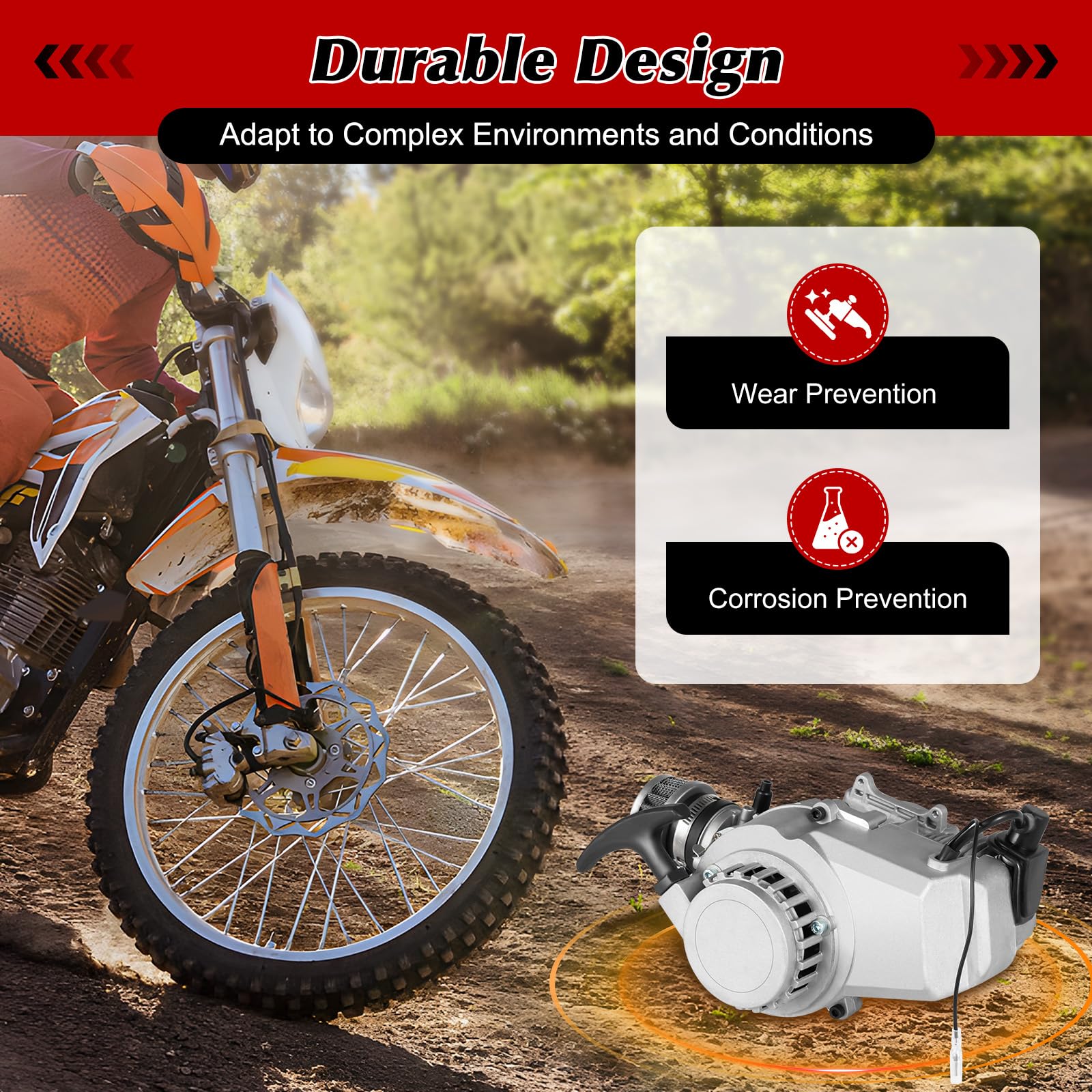 49cc 2 Stroke Gas Bicycle Engine Kit - Motorized Bike Conversion Kit for Adults - Fits Pocket Bikes & Mini Dirt Bikes - Gasoline Petrol Motor Upgrade (Silver/Black) - Perfect for Commuting, Off-Road Adventures & DIY Bike Projects