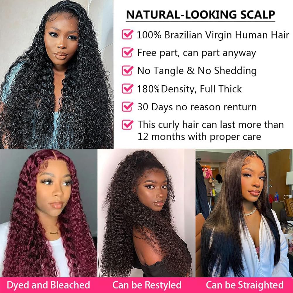 13x6 Deep Wave Lace Front Wigs Human Hair 32 Inch 200% Density HD Glueless Deep Curly Lace Frontal Wigs for Women - Pre Plucked with Baby Hair Natural Black | Perfect for Daily Wear, Parties, Cosplay & Special Occasions