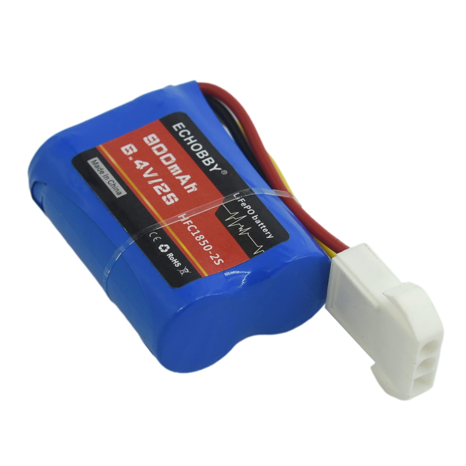 6.4V 2S 900mAh 18500 LiFePO4 Rechargeable Battery Pack with EL4.5-3P Female Plug for RC Cars, Racing Vehicles & Speed Boats - Perfect for High-Performance Remote Control Hobbies