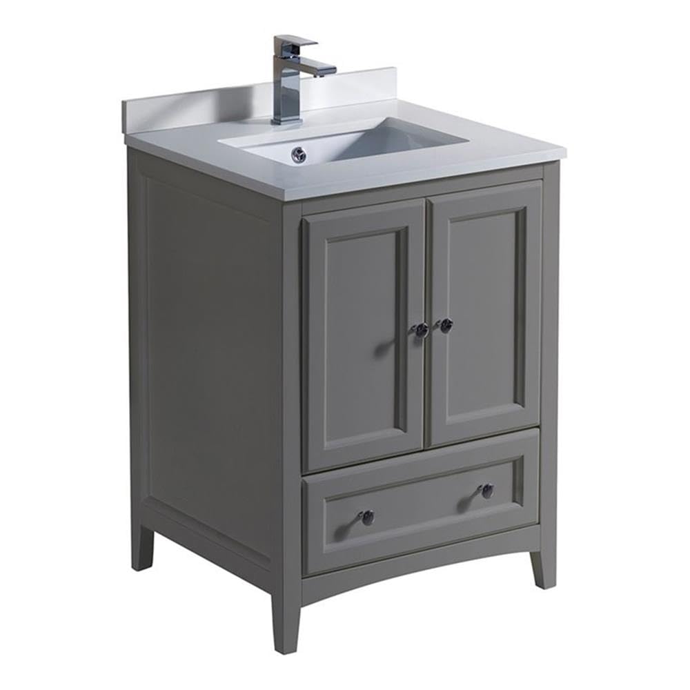 Fresca Oxford 24-Inch Gray Traditional Bathroom Vanity with Top & Sink - Perfect for Small Bathrooms, Powder Rooms & Guest Baths