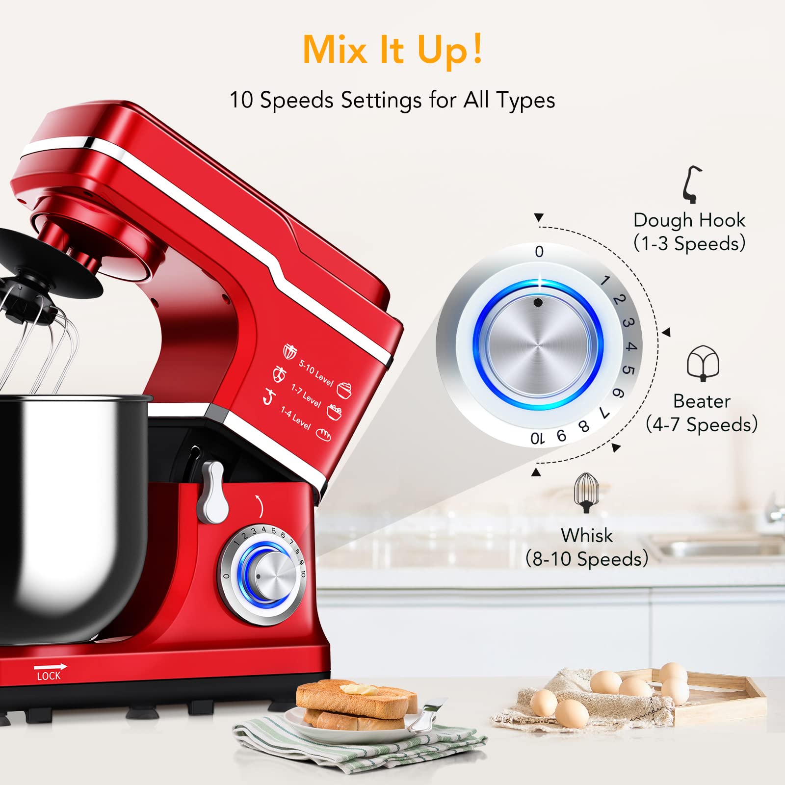 **Garvee 7.5QT Stand Mixer, 10-Speed Tilt-Head Electric Kitchen Mixer with Stainless Steel Bowl, Dough Hook, Beater & Splash Guard – Perfect for Baking Cakes, Cookies & Bread at Home**