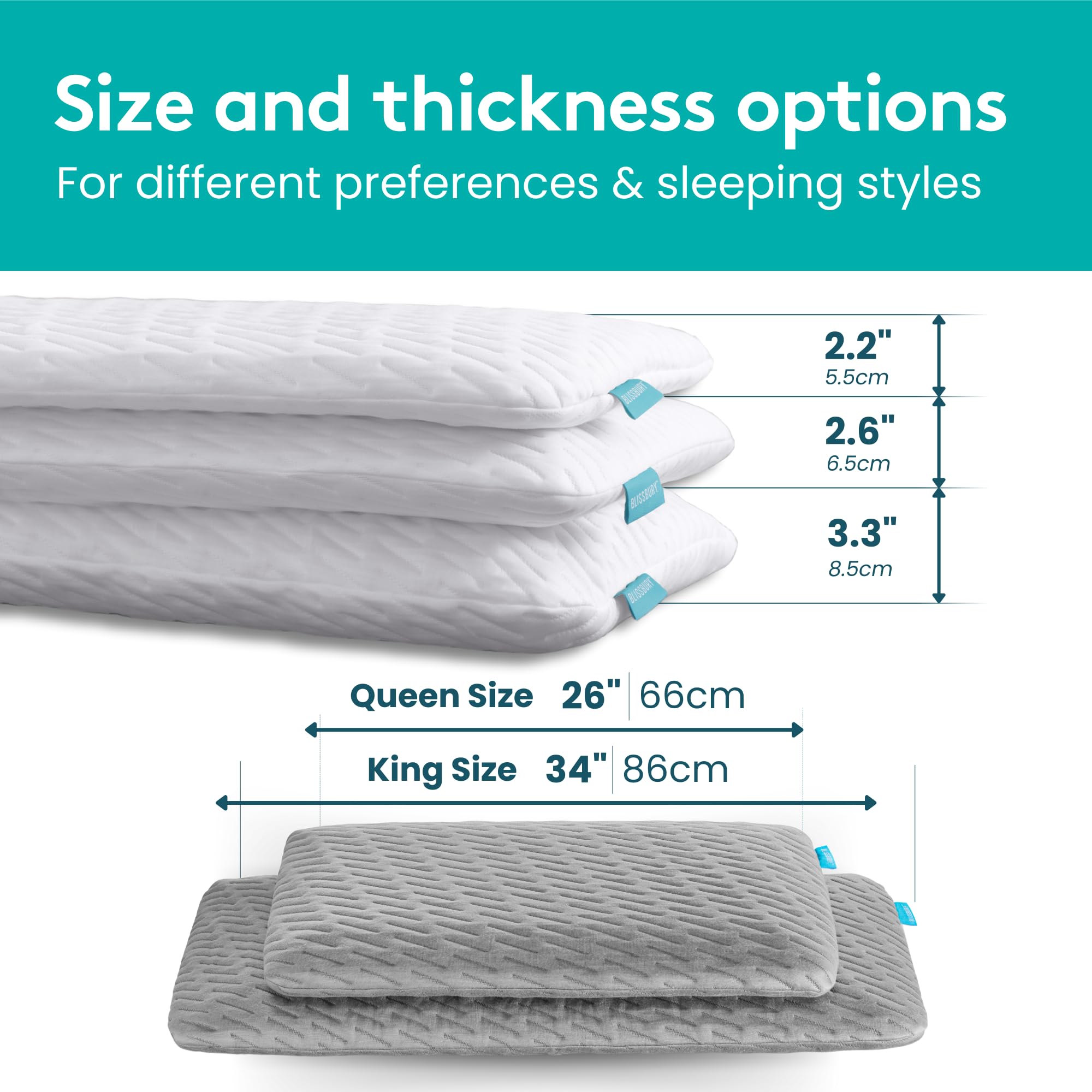 BLISSBURY King Size 2.6 Inch Ultra Thin Memory Foam Pillow for Back & Stomach Sleepers | Certified Neck & Back Support | Hypoallergenic Removable Cover | Perfect for Side Sleepers, Travel & Home Use