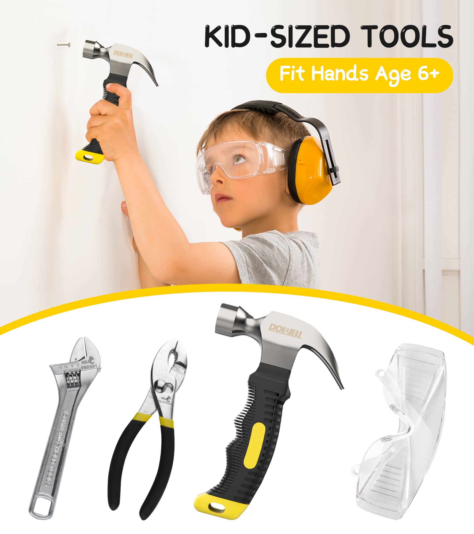 DOWELL Kids Tool Set with Real Metal Hand Tools - 24-Piece DIY Learning Kit for Boys & Girls Ages 8+, Includes Durable Tool Bag - Perfect for Home Projects, Woodworking & STEM Activities