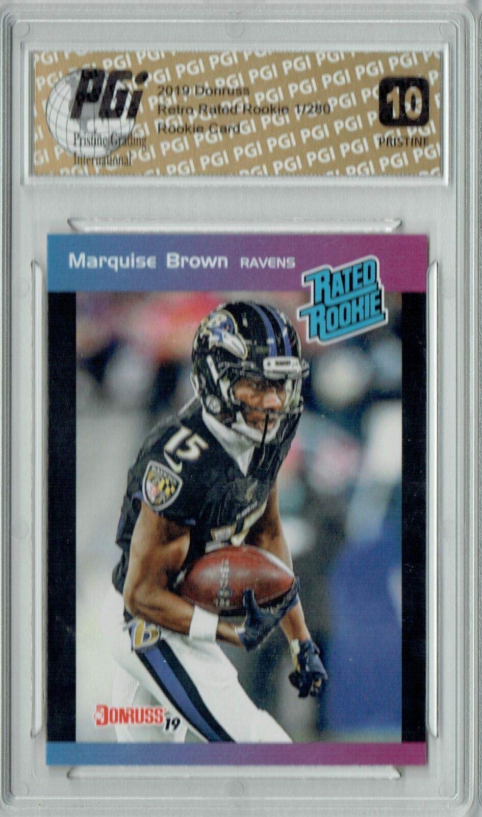 2019 Donruss Marquise Brown #8 Pristine Rated Retro Rookie Card 1/280 PGI 10 - NFL Football Trading Card for Collectors & Fans - Perfect for Sports Memorabilia Displays & Investment Collections