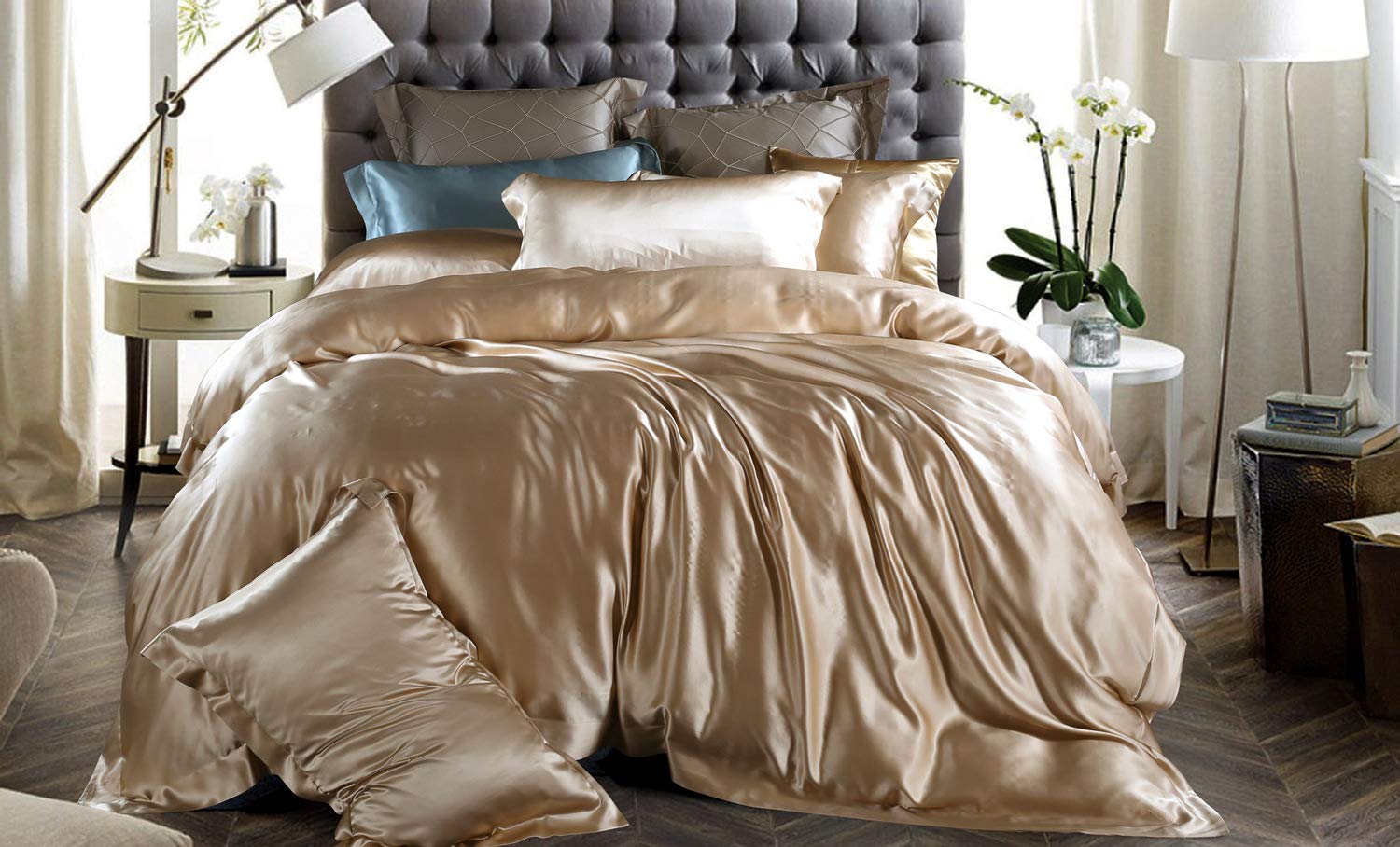 Orose 25 Momme Silk Bed Sheets Set - Heavy Thick Luxury Bedding for California King Size Bed - Classic Style Soft Satin Sheets for Better Sleep (Bright Coffee) | Perfect for Master Bedroom, Hotel Luxury, and Gift Giving