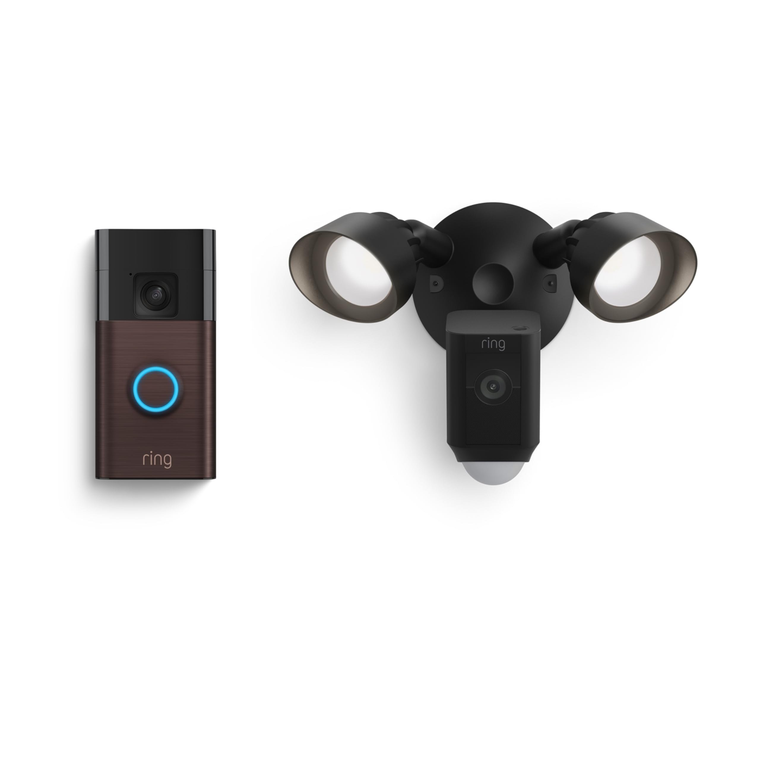 Ring Battery Doorbell & Floodlight Cam Wired Plus Security Bundle (Black) - Wireless Video Doorbell & Outdoor Security Camera with Motion Detection for Home Protection