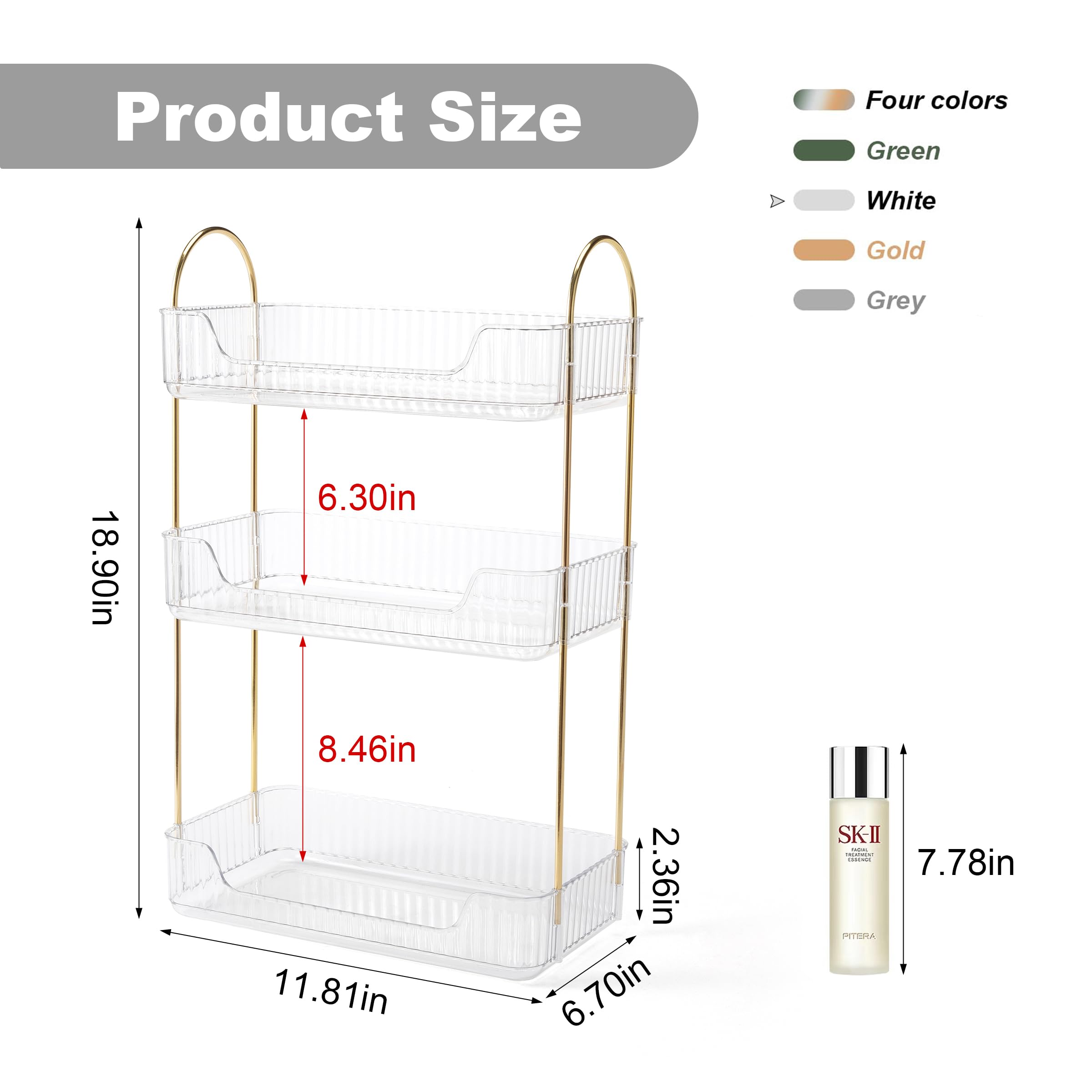 3-Tier White Bathroom Counter Organizer & Skincare Shelf - Perfume Holder for Dresser, Cosmetic Tray for Makeup, Lipstick & Beauty Products | Perfect for Vanity, Bathroom Countertop & Bedroom Dresser Organization