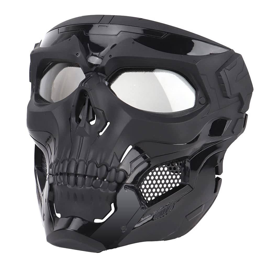 AOUTACC Full Face Airsoft Mask with Goggles - Adjustable Tactical Skeleton Skull Mask for Paintball, Halloween, Cosplay & Outdoor Activities - Protective Gear for Airsoft Games, Movie Props & Parties (Black)