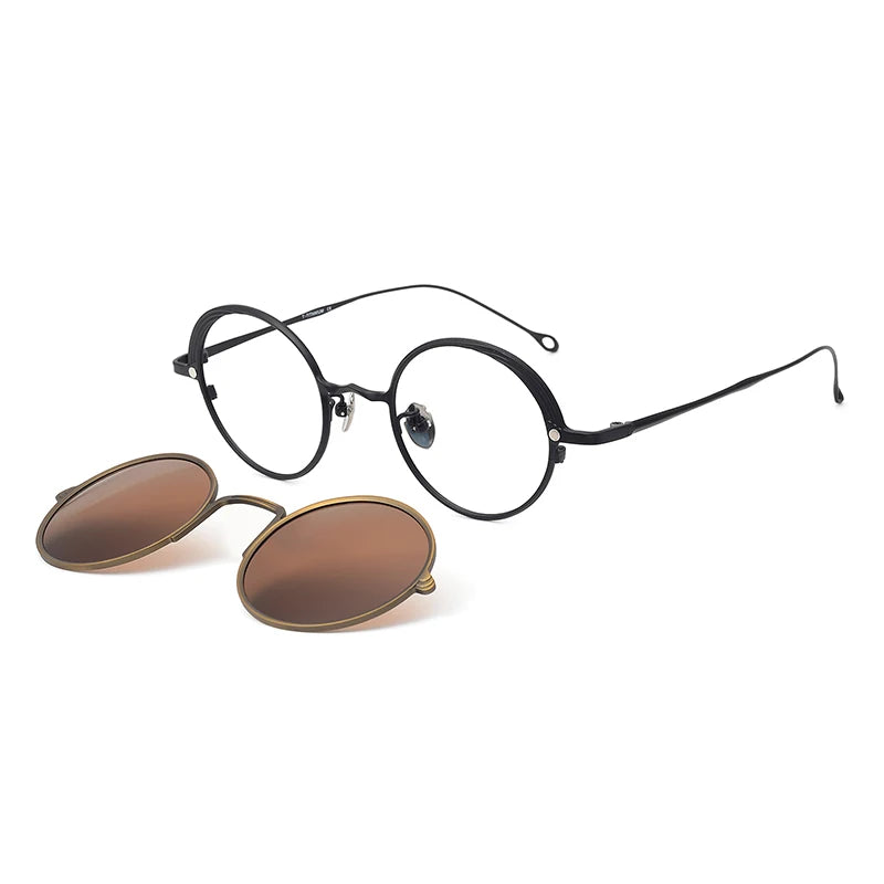 Stylish Aror Unisex Full Rim Round Titanium Eyeglasses with Clip-On Sunglasses - Model 941008 | Perfect for Outdoor Activities, Driving & Fashion Accessories