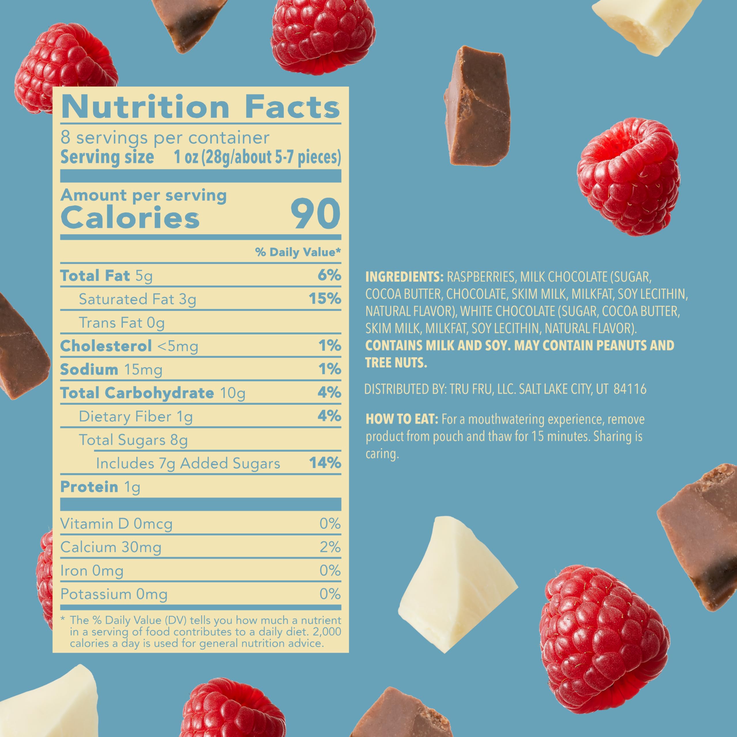 Tru Fru Nature's Raspberries Hyper-Chilled in White & Milk Chocolate - 8oz Bag | Gourmet Frozen Chocolate Covered Berries for Desserts, Snacking & Gift Giving