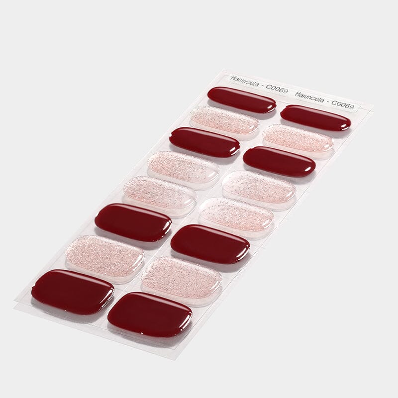 16-Piece Red & Pink Glitter Semi-Cured Gel Nail Wraps Kit - C0069 | DIY Salon-Quality Nails at Home for Parties, Weddings & Special Occasions