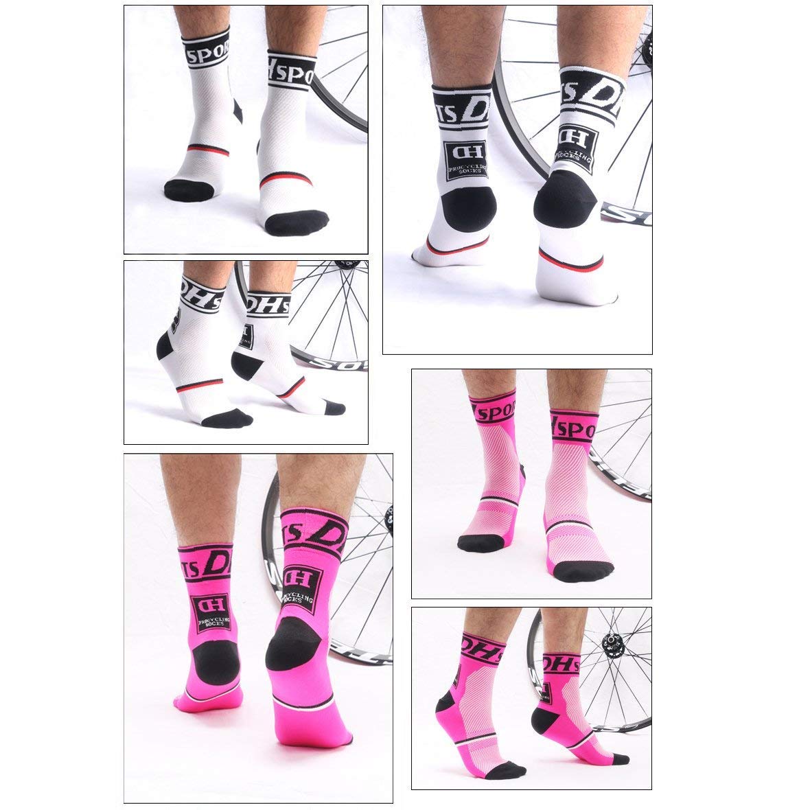6-Pack Breathable Cycling Socks & 6-Pack Cushioned Soccer Socks for Men & Women - Moisture-Wicking Athletic Socks for Biking, Running, Gym & Sports Activities