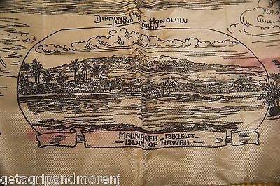 Vintage 1940s Hawaiian Islands Souvenir Scarf - Authentic Silk Handkerchief with Tropical Floral Print | Perfect for Luau Parties, Retro Fashion & Hawaiian-Themed Collections
