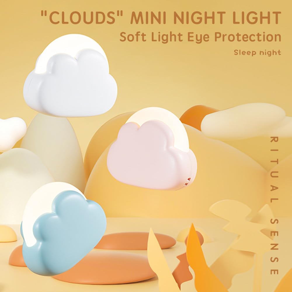 Rechargeable LED Night Light - Cute Cloud Mini Desk Lamp with 4 Lighting Modes, Portable Kids Nightlight for Bedroom, Nursery, Camping & Travel | USB Powered with Wrist Strap | Perfect for Bedside Reading, Baby Care & Outdoor Adventures