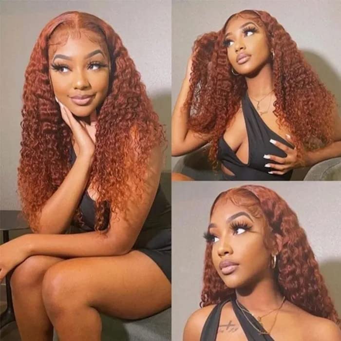 LONGQI 20 Inch Ginger Brown Jerry Curly Human Hair Wig - 13x4 HD Transparent Lace Front Brazilian Remy Hair for Women (180% Density, Pre-Plucked with Baby Hair) | Perfect for Cosplay, Daily Wear & Special Occasions