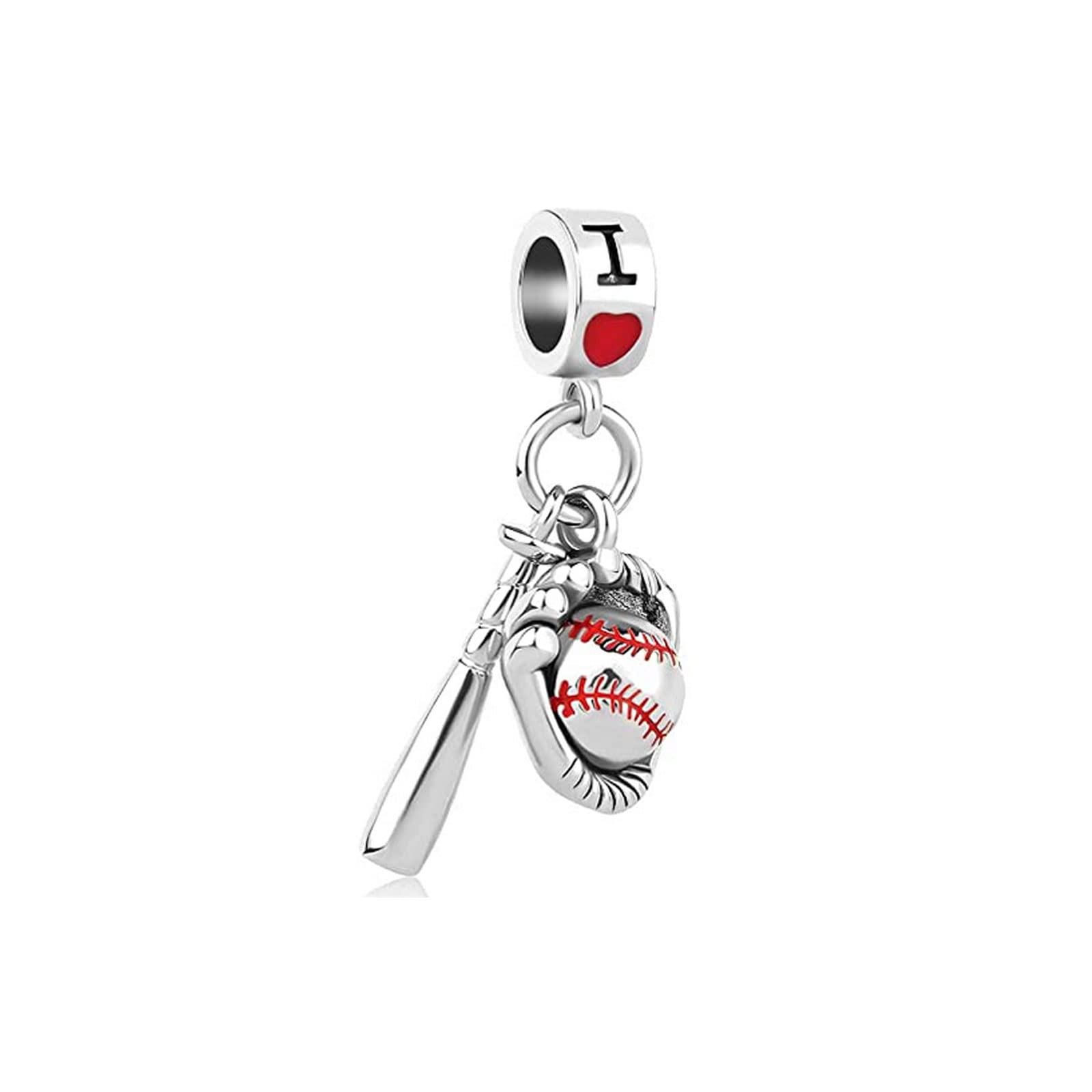 KunBead Love Baseball Bead Charms for Pandora Bracelets - Handmade Jewelry Gifts for Baseball Lovers, Perfect for Valentine's Day & Sports Fan Accessories