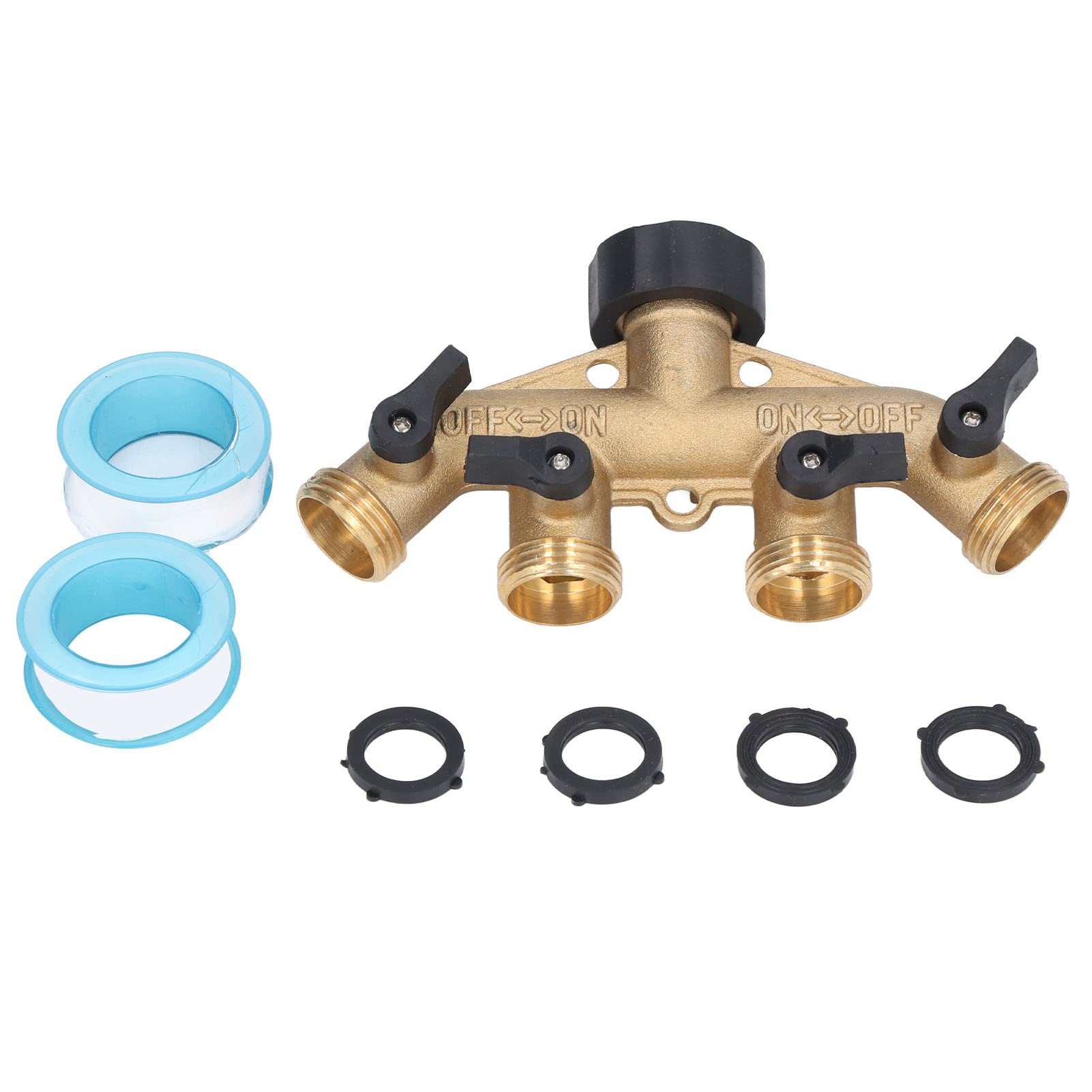 Tgoon 4-Way Heavy Duty Brass Garden Hose Splitter with 4 Valves - Non-Corrosive Water Pipe Connector for Lawn Sprinkler Systems, Outdoor Watering & Irrigation