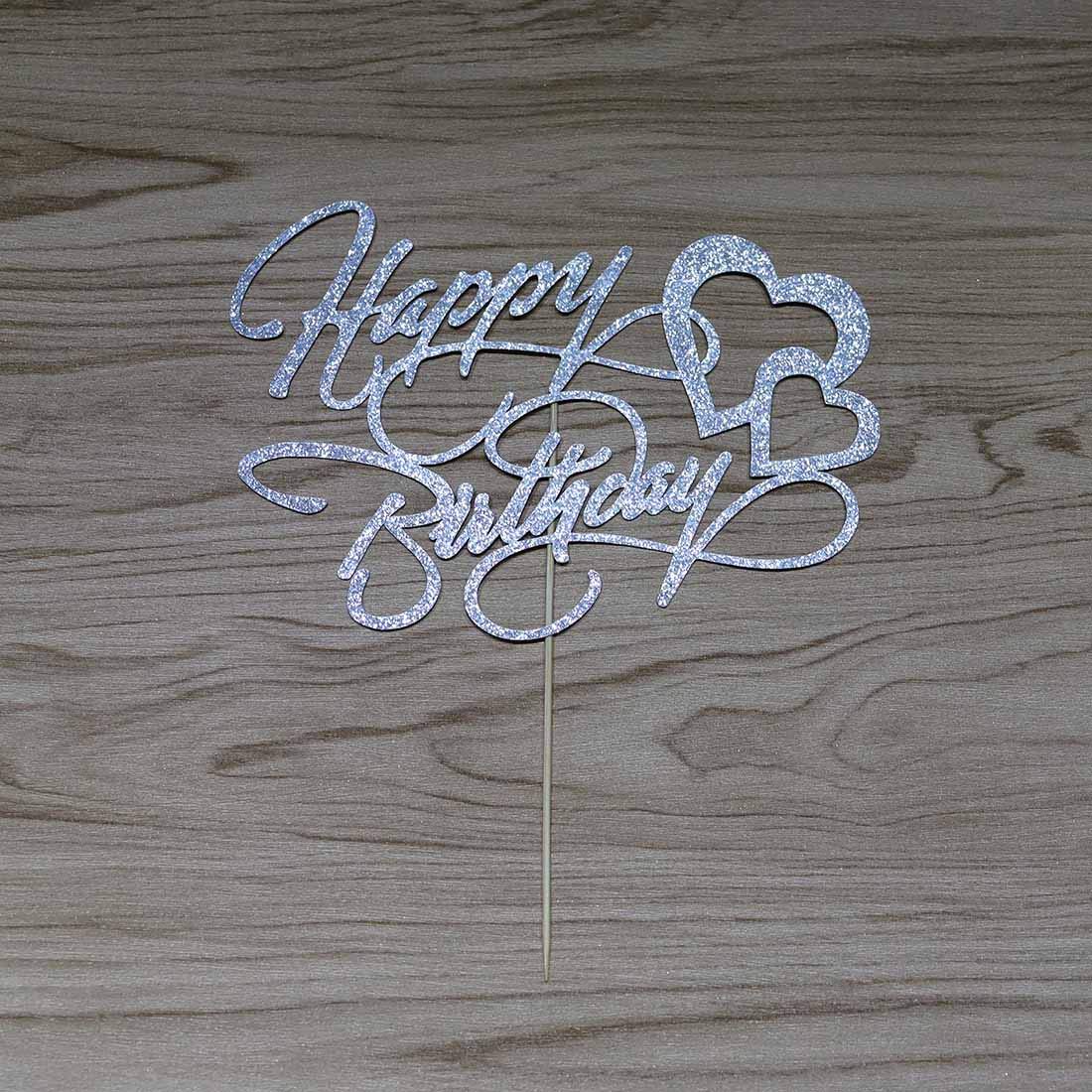 Happy Birthday Cake Topper - Double Sided Silver Glitter Party Decoration for Birthday Cakes, Cupcakes & Desserts - Perfect for Birthday Parties, Baby Showers & Celebrations