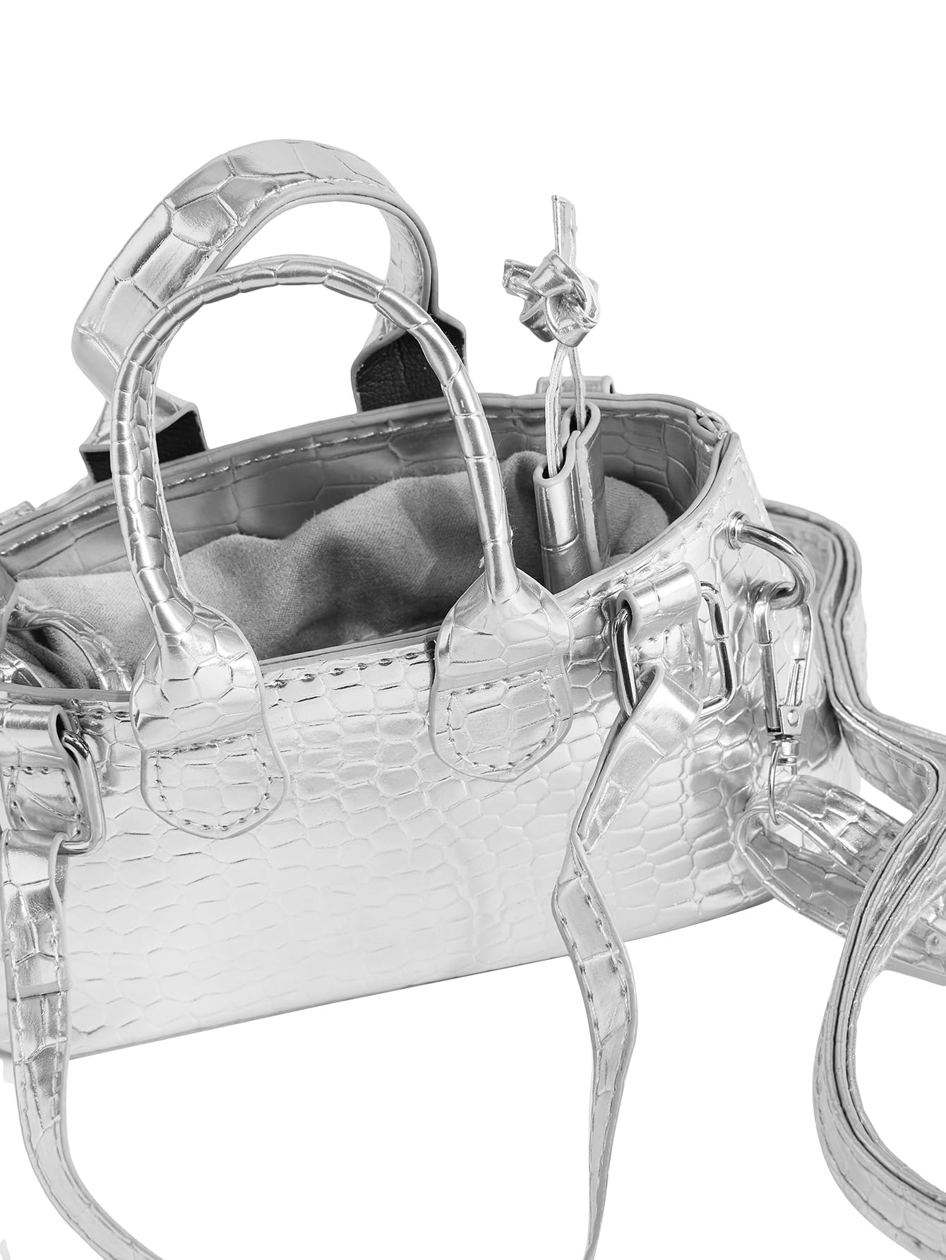GORGLITTER Women's Small Crossbody Bag - Metallic Mini Purse with Crocodile Print & Double Handle, Fashion Shoulder Bag for Daily Use, Work, and Evening Out