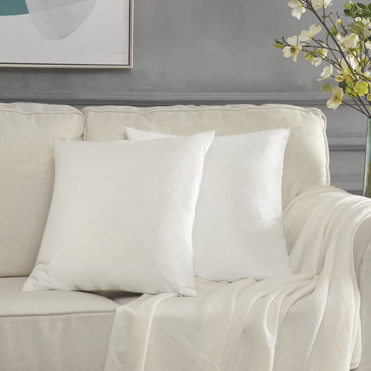 GIGIZAZA 26x26 Decorative Throw Pillow Covers - Soft Velvet Square Couch Pillows for Sofa & Bed, Boho Home Decor in Rice Ivory | Perfect for Living Room, Bedroom & Nursery