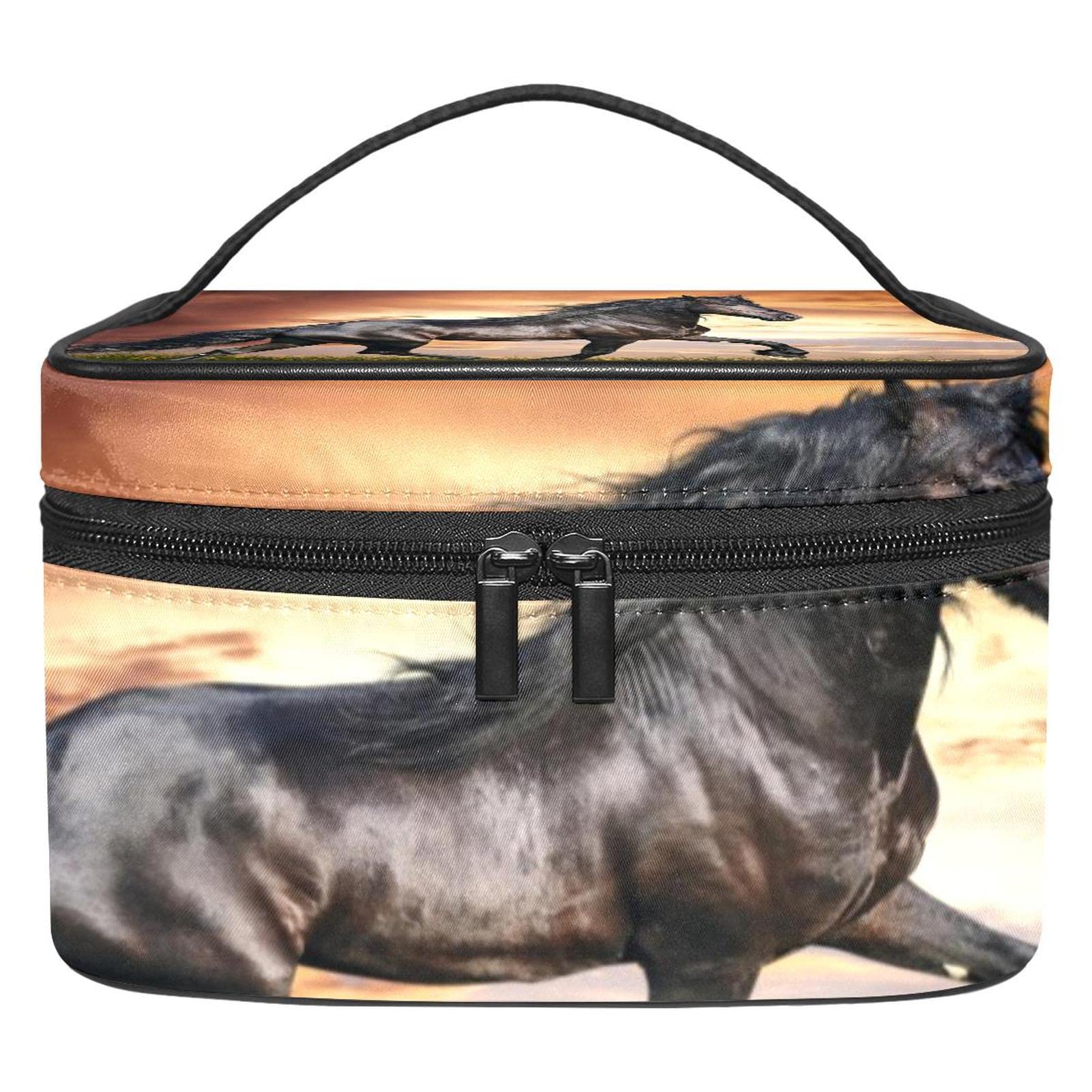 LORVIES Arabian Horse Cosmetic Bag - Canvas Travel Toiletry Organizer with Top Handle, Single Layer Makeup Pouch for Women | Perfect for Travel, Gym & Daily Essentials Storage