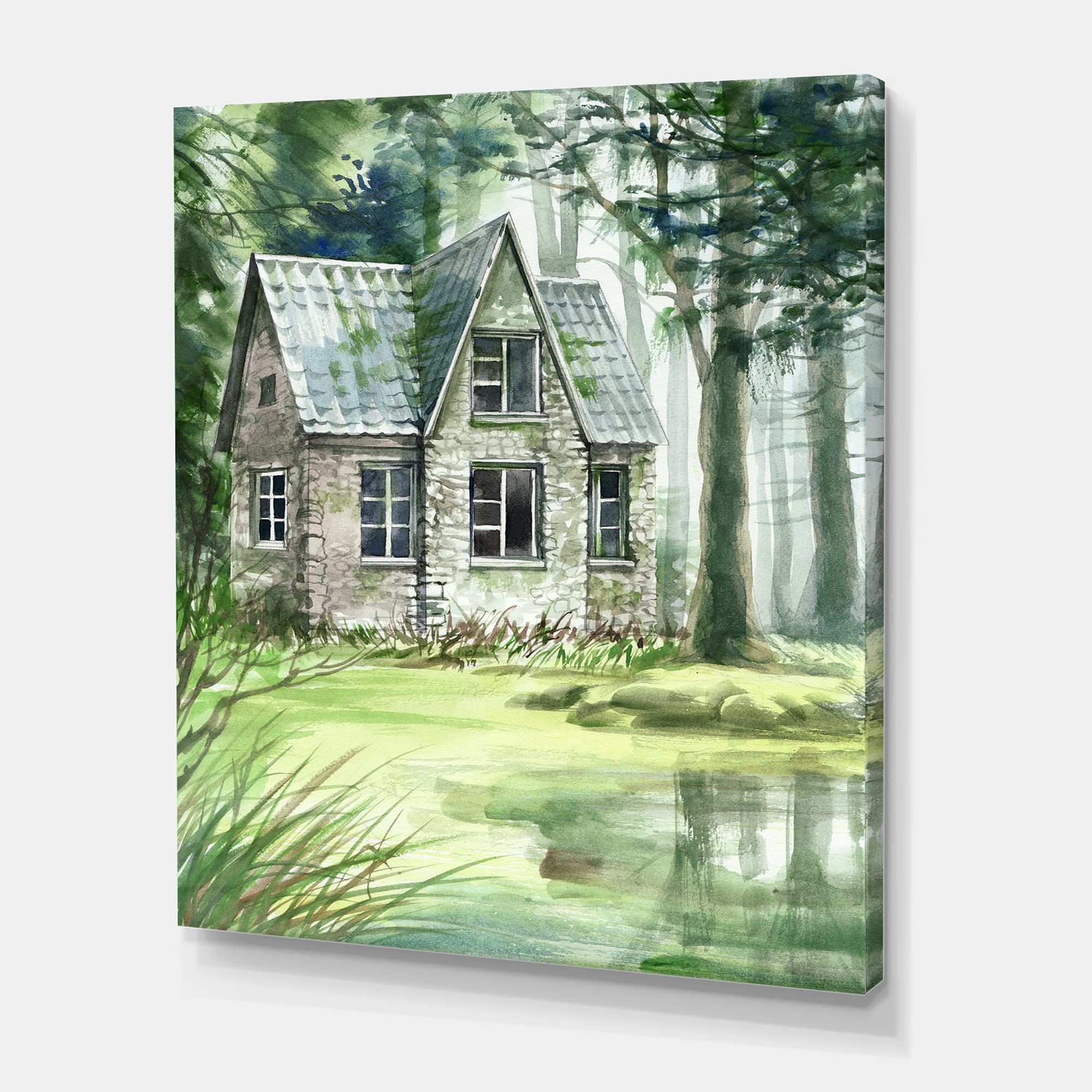 Spooky Haunted House in Pine Forest Lake - Gothic Canvas Wall Art for Halloween Decor, Living Room & Bedroom