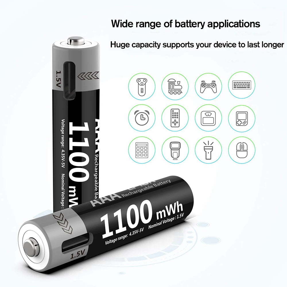 MATOV USB Rechargeable AA & AAA Lithium Ion Batteries - 3400mWh 1.5V AA Battery + 1100mWh 1.5V AAA Battery Pack for Cameras, Flashlights, Toys & Electronics