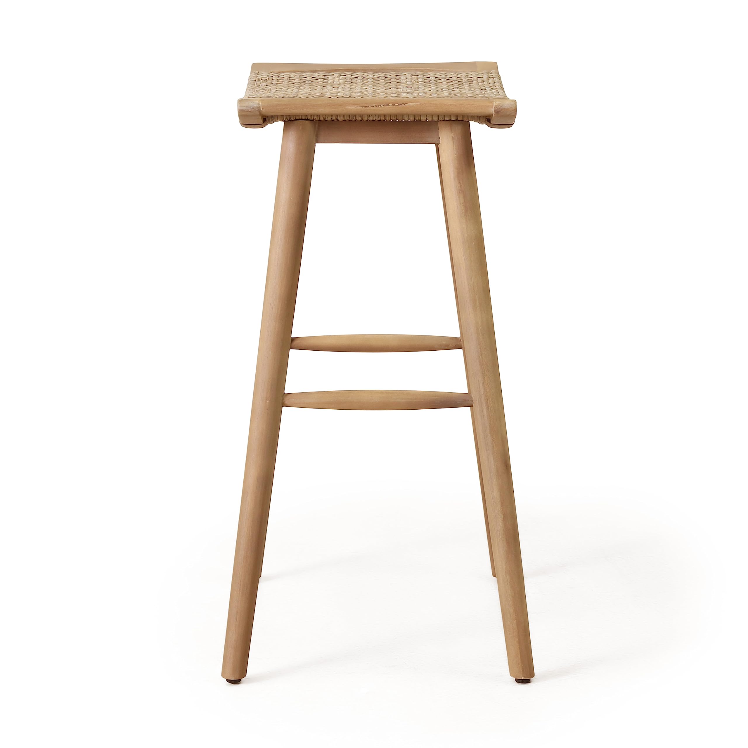 Christopher Knight Home Magwen Outdoor Acacia Wood Barstool with Wicker Back - Set of 4, Light Brown & Multi-Brown - Perfect for Patio, Deck, Garden & Poolside Seating