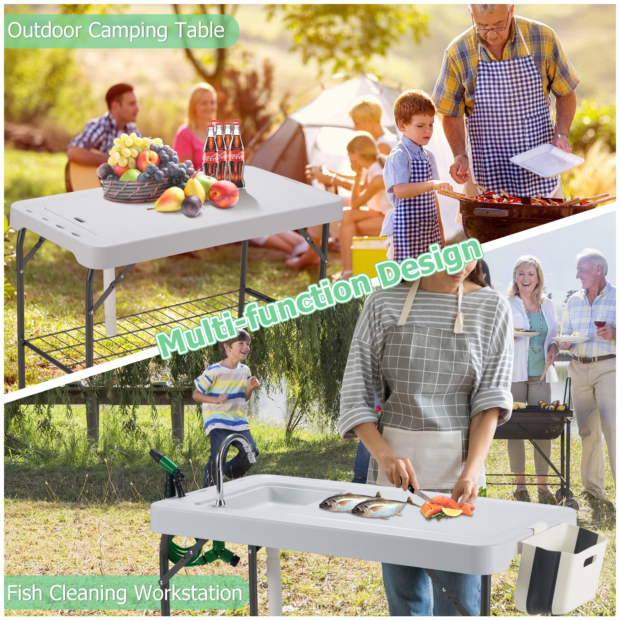 **Dragosum Portable Outdoor Sink & Fish Cleaning Table with Faucet, Hose Hook, Grid Rack – Perfect for Camping, Picnic, Beach & Patio – Ideal for Fish Filleting & Outdoor Cooking**