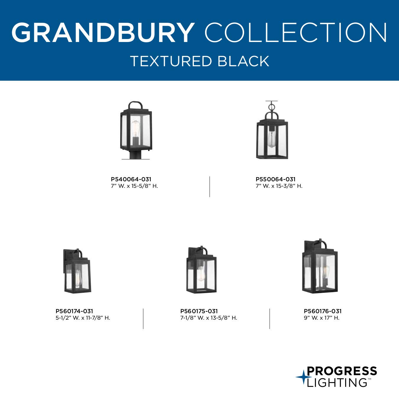 Progress Lighting Grandbury Collection 1-Light Clear Glass Farmhouse Outdoor Wall Lantern - Textured Black Finish, 11.88x5.5x6.5 Inches - Perfect for Porch, Patio, Garden & Entryway Lighting