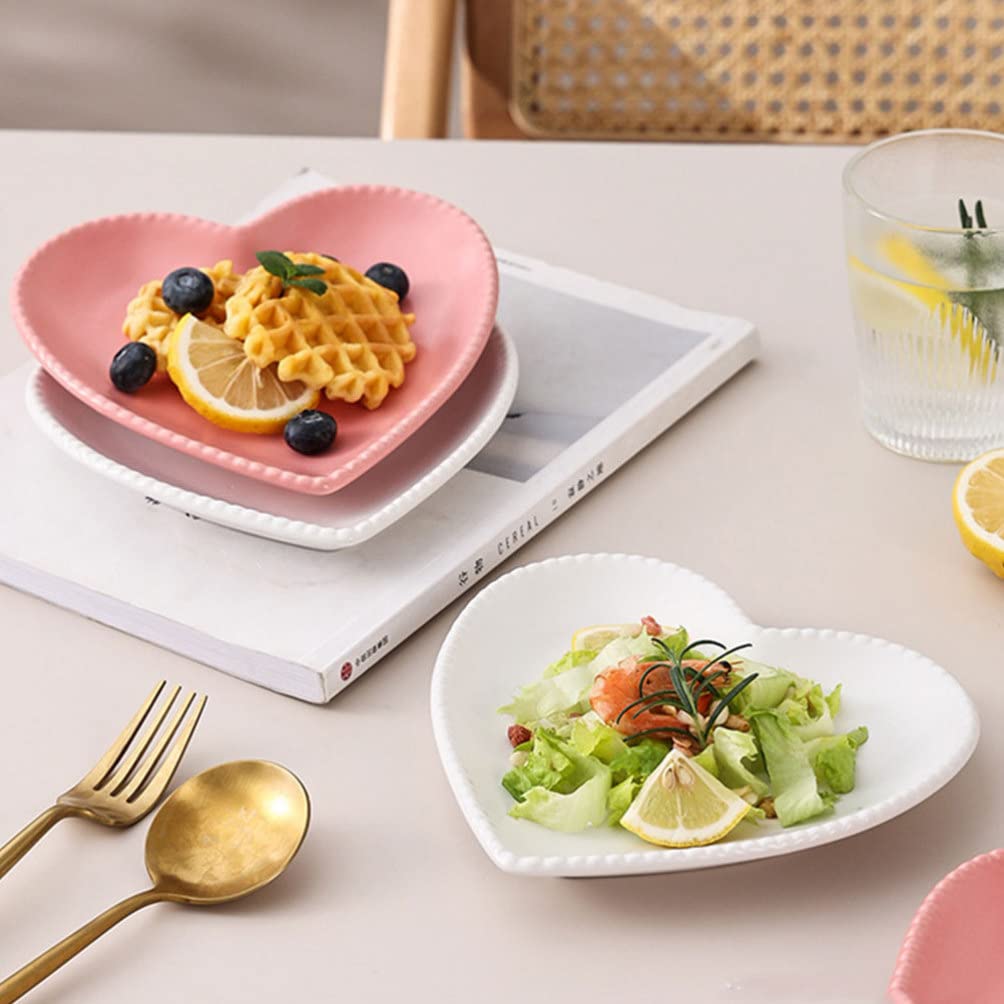 Yardwe Ceramic Heart Salad Plate - Porcelain Heart-Shaped Dessert Plates for Appetizers, Fruits & Snacks - Elegant White Decorative Dish for Valentine's Day, Anniversary, Bridal Shower & Romantic Dinner Table Setting