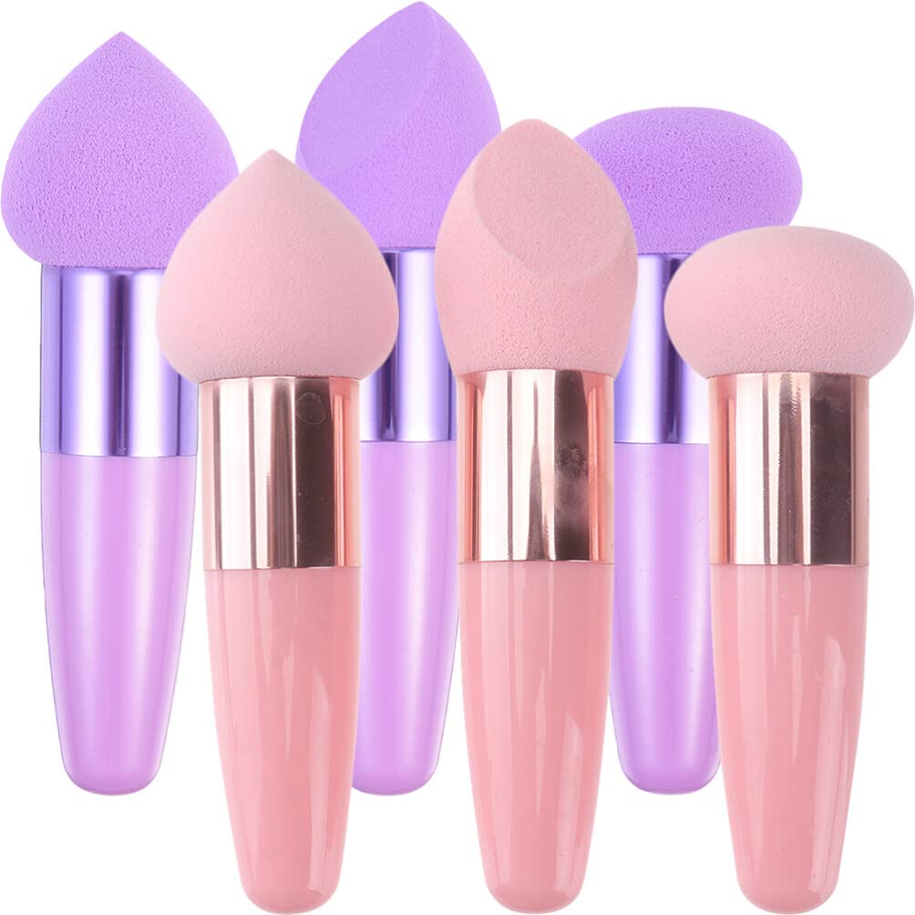 Beavorty 6pcs Little Mushroom Makeup Sponge Pens with Handle - Blending Sponge for Foundation, Concealer & Loose Powder - Travel-Friendly Makeup Puff for Flawless Face Makeup Application