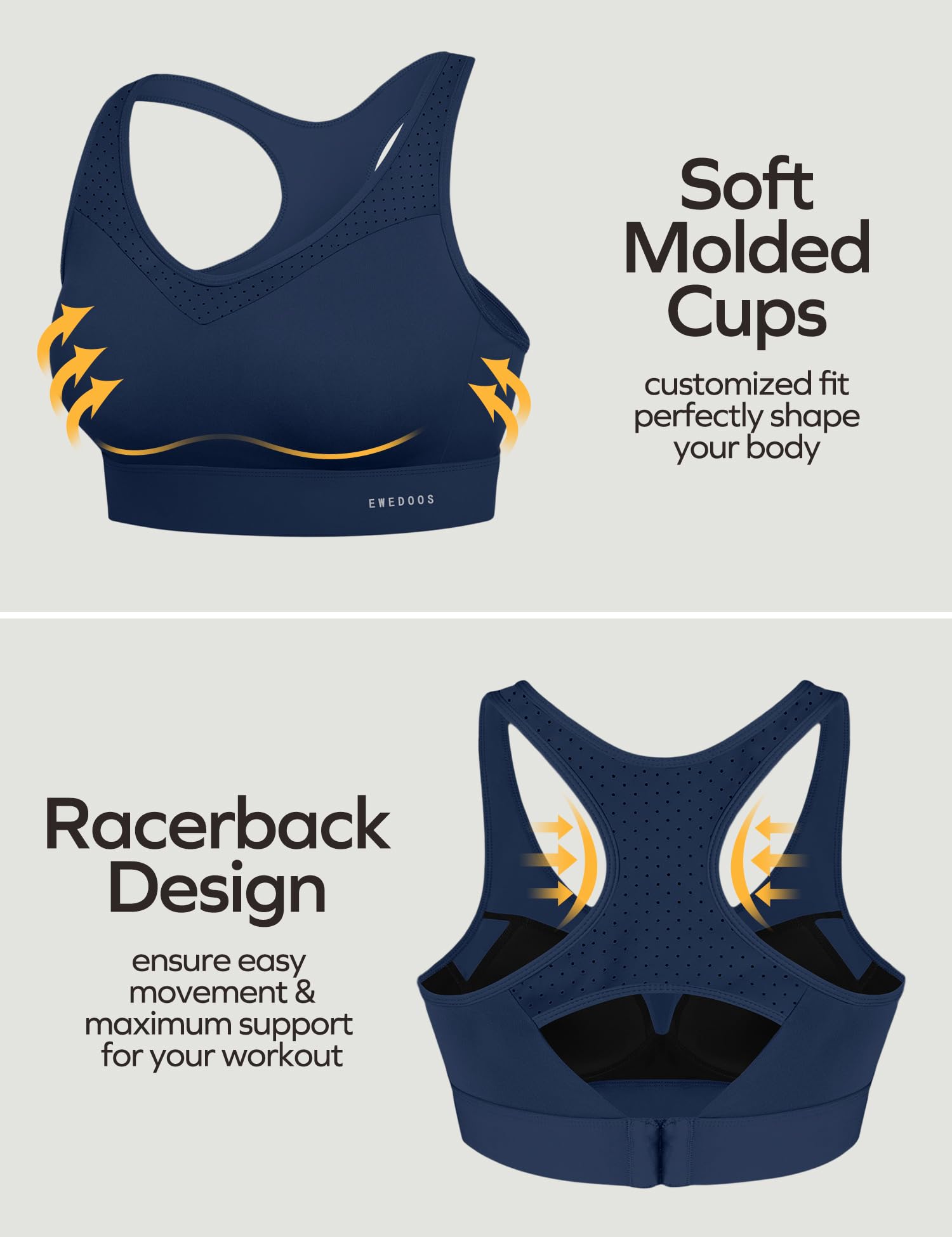 High Impact Sports Bras for Women - Maximum Support Push Up Workout Bra for Large Bust - Racerback Design for Running, Gym & High-Intensity Training