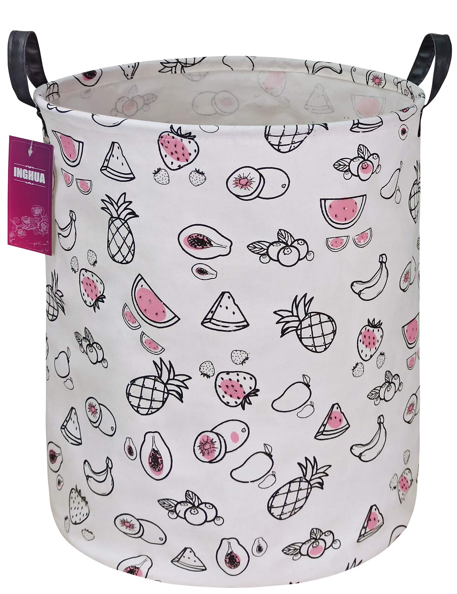 INGHUA Large Collapsible Laundry Hamper - Lightweight Canvas Fabric Storage Basket for Dirty Clothes, Toy Organizer - Waterproof, Portable for College Dorms, Kids Bedroom & Bathroom - Perfect for Laundry Day, Closet Organization & Playroom Storage (Fruits Pattern)