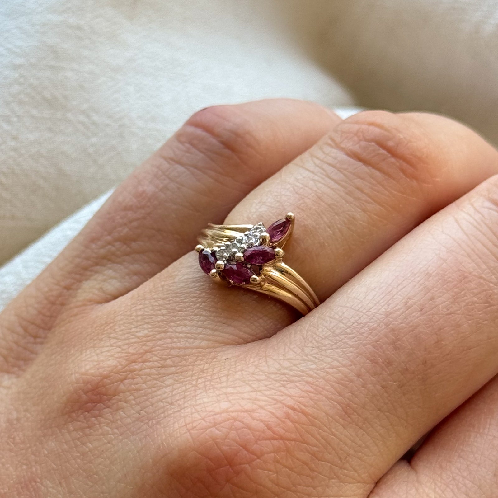 Exquisite Marquise Cut Ruby & Diamond Ring - 0.30ctw Ruby & 0.08ctw Diamonds - Size 4.25 - Elegant Engagement, Anniversary or Gift Jewelry for Women