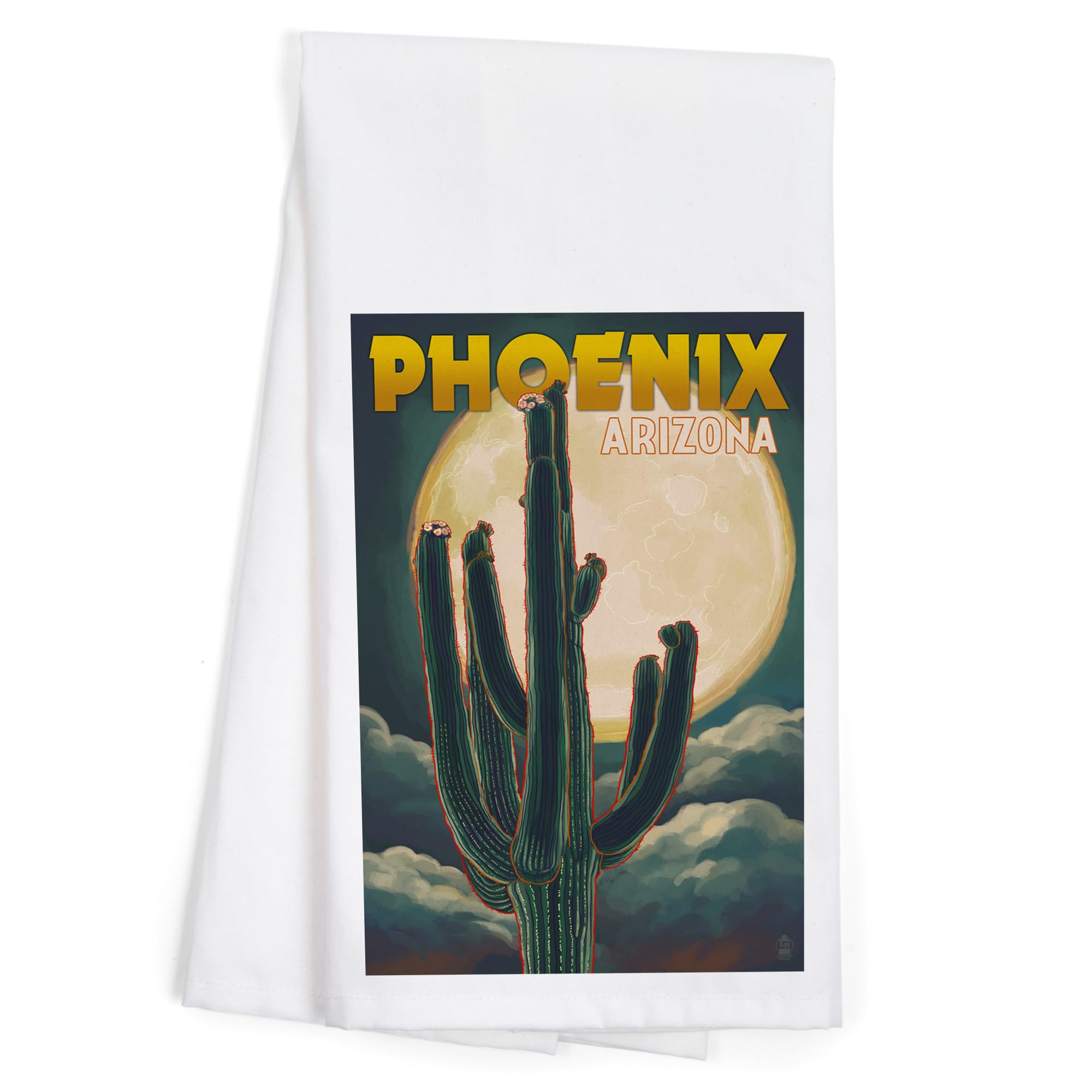 Lantern Press Phoenix Arizona Cactus and Full Moon Cotton Tea Towel - Decorative Hand Towel for Kitchen, Home Decor, Housewarming Gift - Perfect for Drying Dishes, Decorating, and Gifting