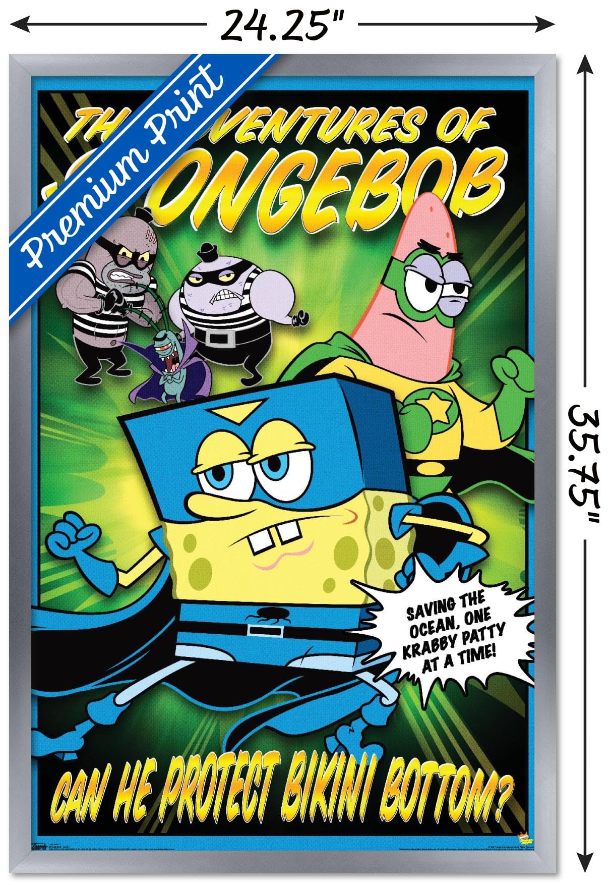 Nickelodeon Spongebob Funny Wall Poster - 22.375 x 34 Inches Silver Framed Decor for Kids Room, Living Room & Office | Cartoon Home Decor Gift