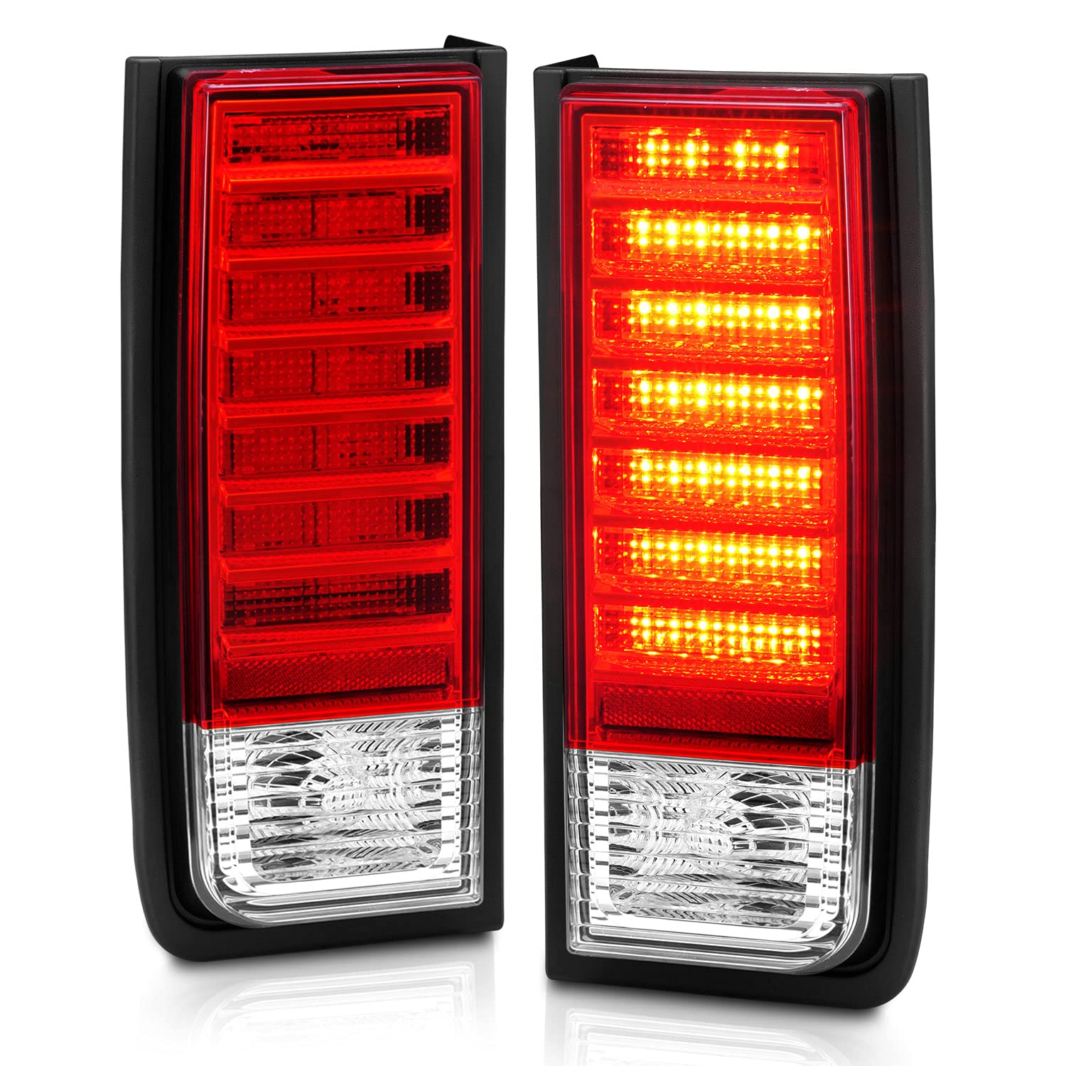 AmeriLite Red/Clear LED Replacement Brake Turn Signal Tail Lights Set for Hummer H2 - Left & Right Side - Durable & Bright LED Lights for Improved Safety & Style - Perfect for Off-Roading, Night Driving & Car Customization
