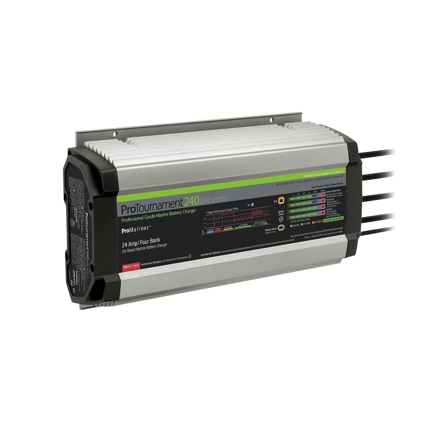 ProMariner ProTournament Elite 3 240 24 Amp 4-Bank Marine Battery Charger - Perfect for Boats, Yachts & Fishing Vessels - Fast Charging & Waterproof Design