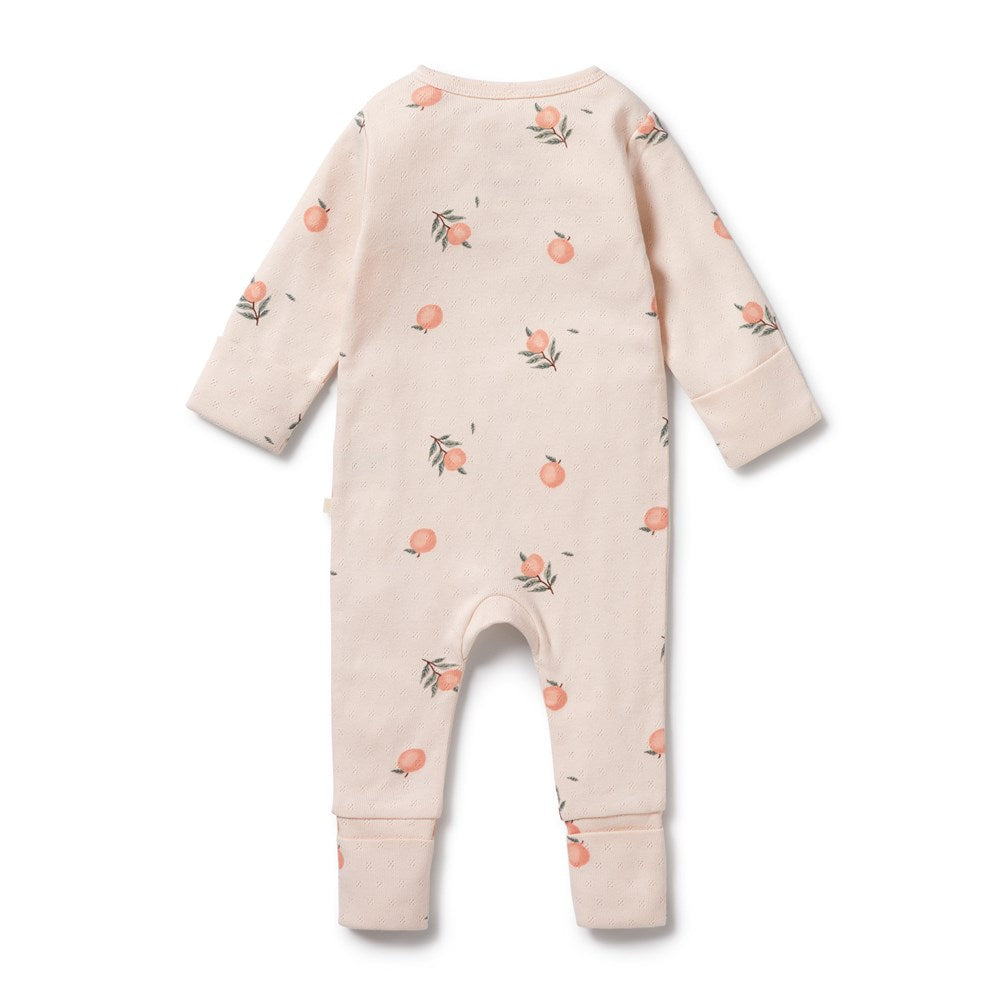 Organic Cotton Peaches Pointelle Zipsuit with Feet - Soft Baby Sleepwear for Newborns & Infants | Perfect for Nursery, Daycare & Snuggling