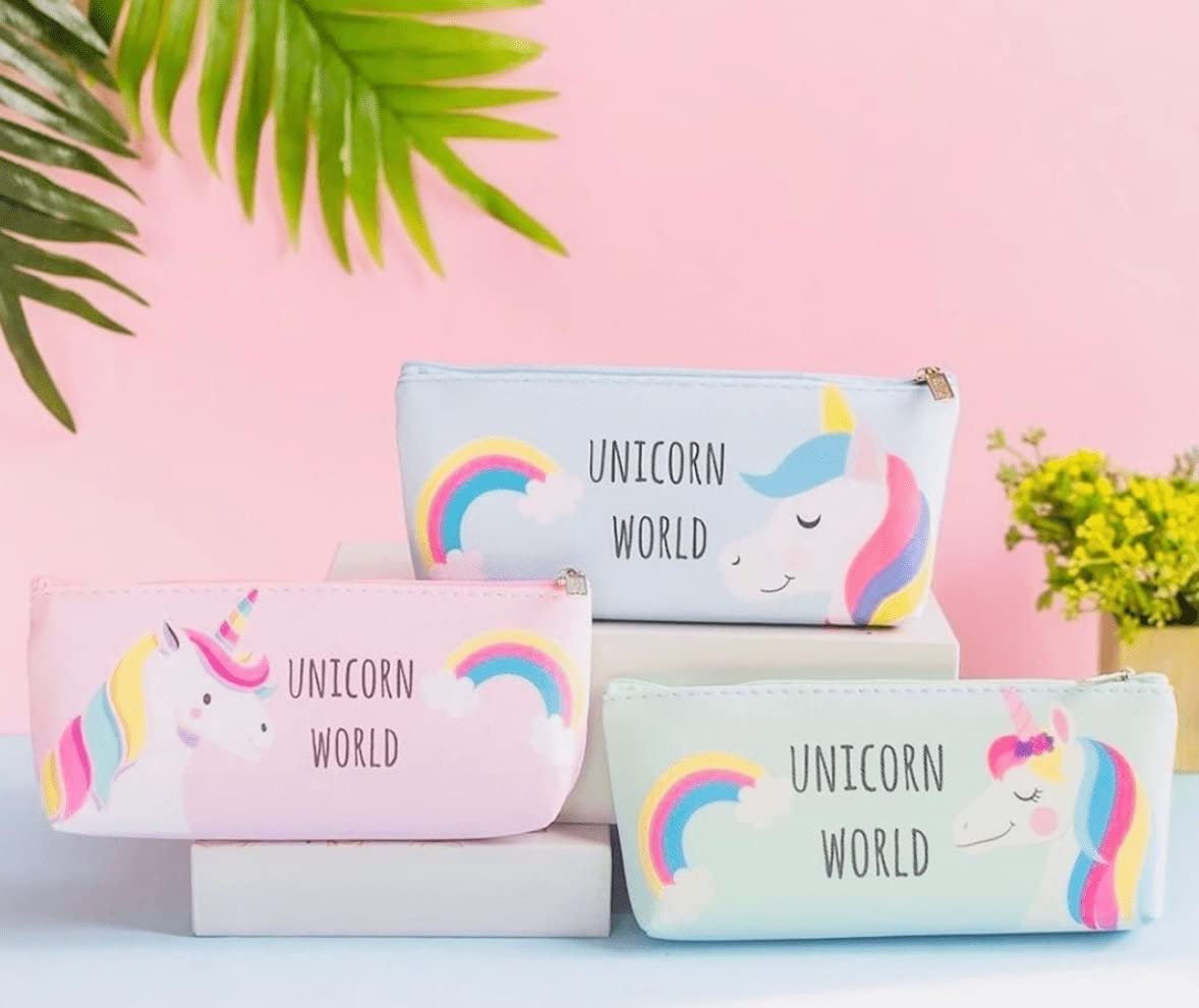 **Unicorn Pencil Case for Girls - Soft Cute Cotton Storage Pouch with Fur Trim, School Stationery Organizer for Students, Travel & Home Use (Pink)**