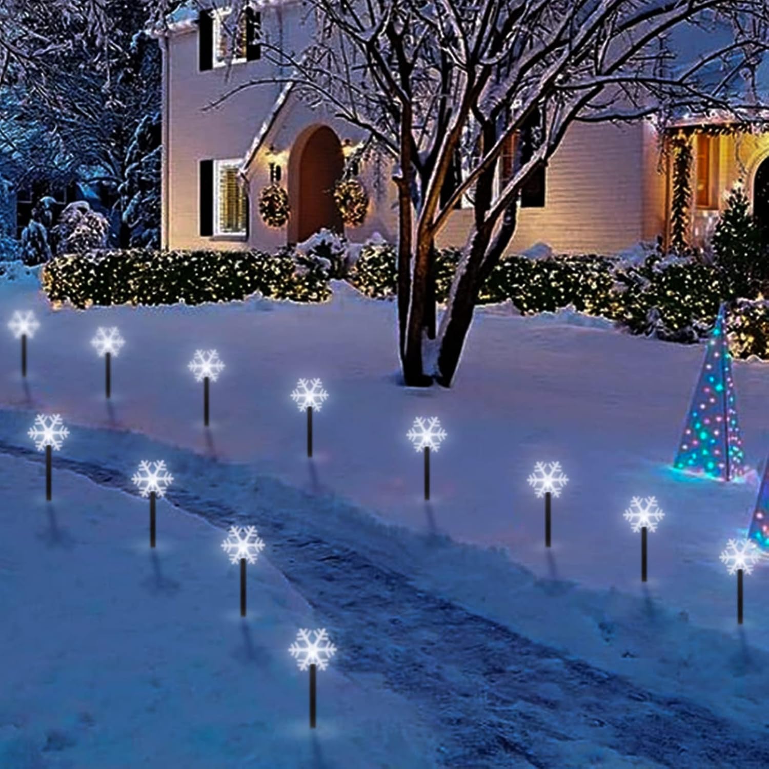 5 Pack BRIGHTDECK Solar Snowflake Pathway Lights - Waterproof LED Outdoor Christmas Decor for Garden, Yard & Walkway | Cold White Winter Holiday Lighting for Driveway, Patio & Landscape Decorations