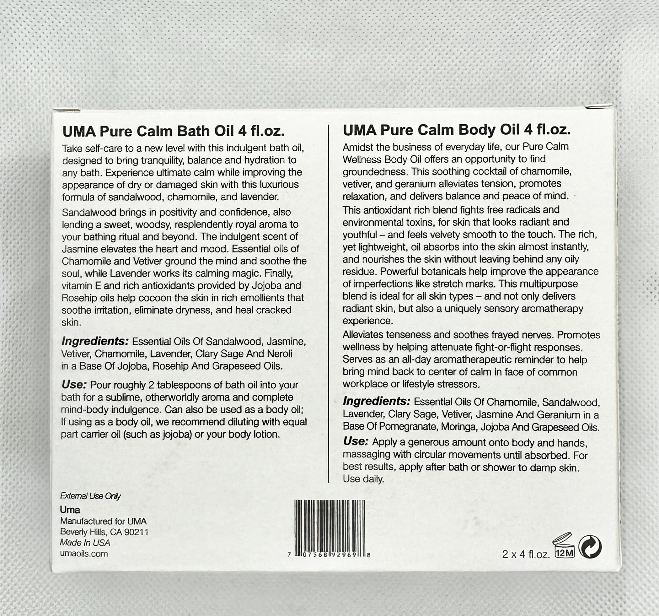 UMA Pure Calm Bath & Body Oils Wellness Gift Set | Hydrating Ayurvedic Body Oil for Radiant Skin & Healthy Glow | Sustainable Holiday Gift for Women | Perfect for Relaxation, Spa Days & Self-Care Rituals