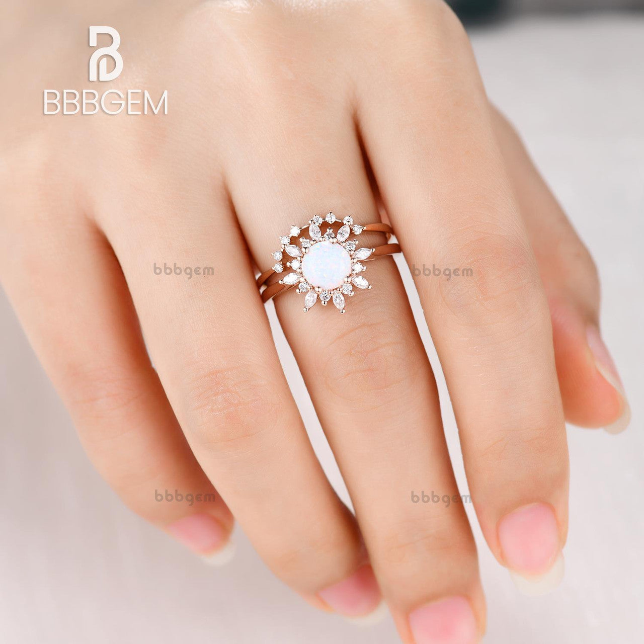1ct Sunflower Floral Opal & Diamond/Moissanite Engagement Ring Set (2-Piece) - Perfect for Proposals, Weddings & Anniversary Gifts