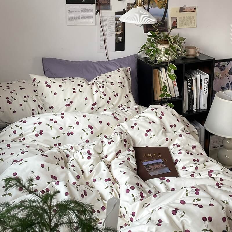 Luxury Purple Cherries Bedding Set - Queen Size Soft Microfiber Comforter & Pillowcases - Perfect for Bedroom Decor, Guest Rooms, and Cozy Nights