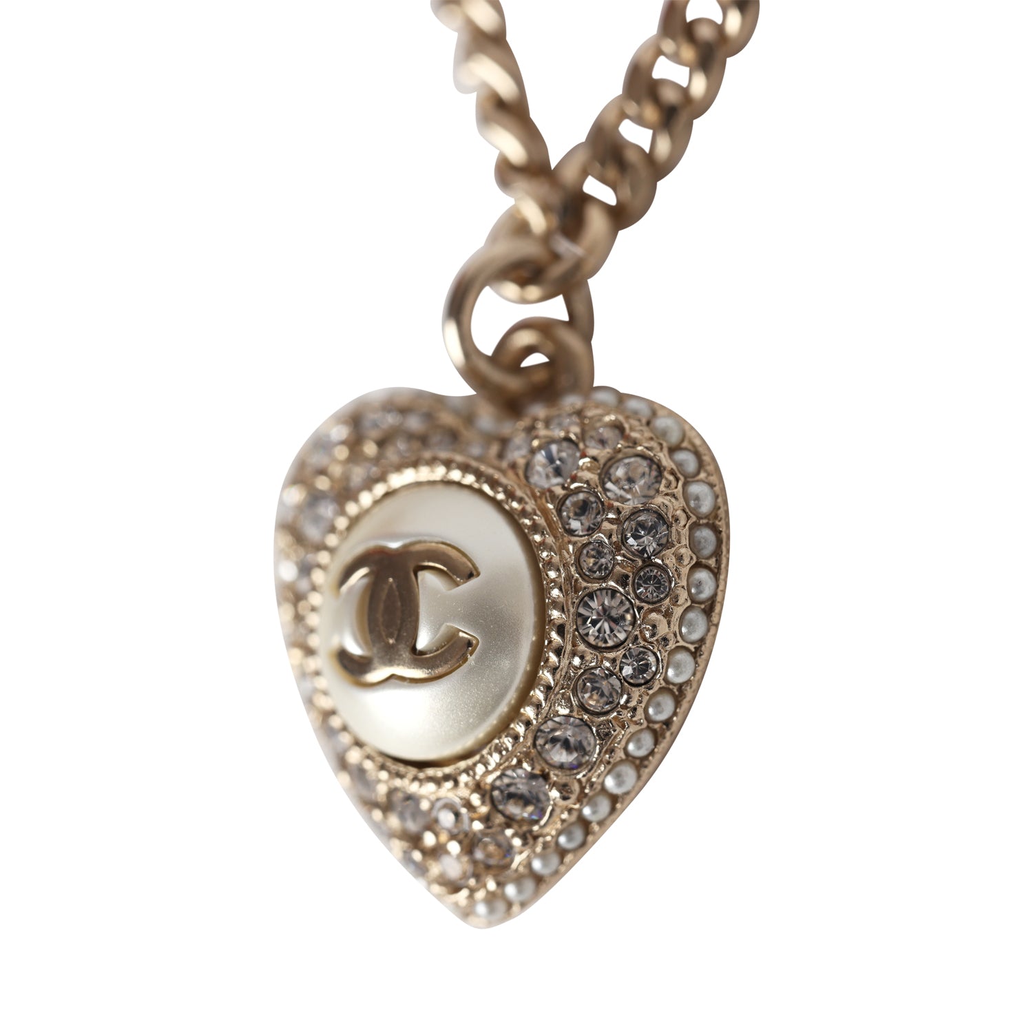 Chanel Crystal Heart Charm Bracelet in Light Gold Tone - Elegant Fashion Jewelry for Women, Perfect for Parties, Weddings & Special Occasions