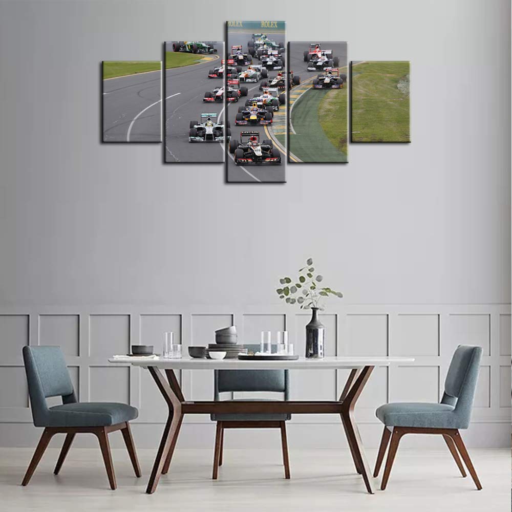 5 Piece Framed Canvas Wall Art - 60''W x 32''H - Racing Car Themed Wall Decor for Living Room, Man Cave & Boys Bedroom - Perfect for Home, Office & Game Room Decorations